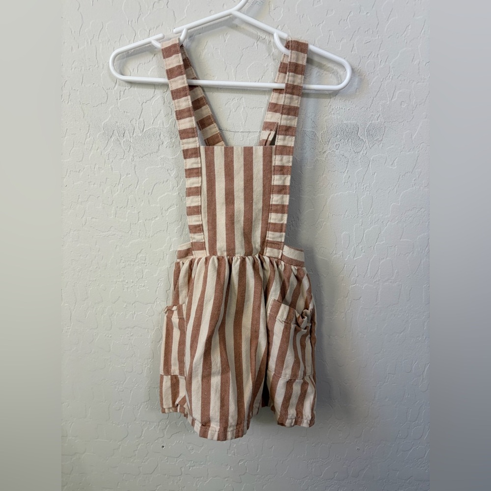 wonder nation Tan & Cream Striped Pinafore Overalls